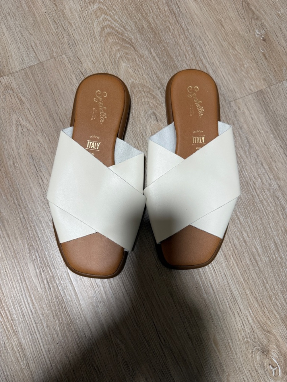 Seychelles White Crisscross Leather Slide Sandals